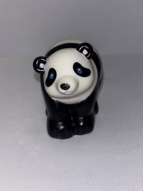 2016 Fisher Price Little People Black and White Panda Bear Figure with blue eyes